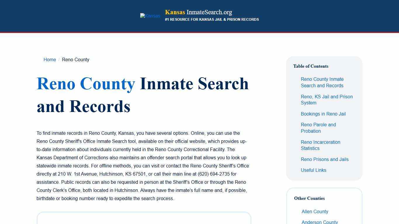 Reno County, KS Inmate & Jail Records Lookup